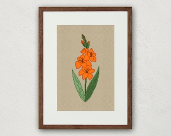 Gladiolen Kreuzstichmuster: August Geburtsblume (PDF-Muster)