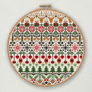 Modèle de point de croix de Noël, motif de broderie de Noël moderne, décoration de Noël scandinave, échantillon de Noël nordique à télécharger