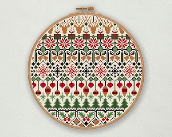 Christmas cross stitch pattern, Modern Christmas embroidery pattern, Scandinavian Christmas ornament, Nordic Christmas sampler PDF download