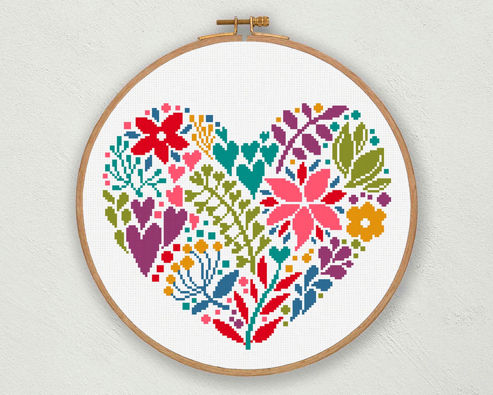 Floral Heart Cross Stitch Pattern Heart Shape Cross Stitch Etsy