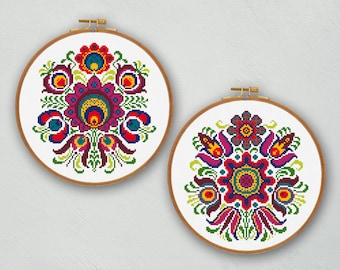 Floral Folk Cross Stitch Pattern Set: Scandinavian Embroidery (PDF Pattern)