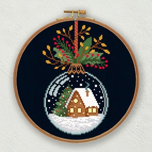 Christmas snowball cross stitch pattern, Christmas snow globe decor, Christmas embroidery, Winter cross stitch chart Nordic cross stitch pdf image 1