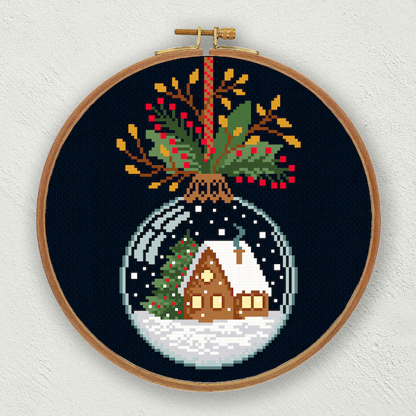 Christmas snowball cross stitch pattern, Christmas snow globe decor, Christmas embroidery, Winter cross stitch chart Nordic cross stitch pdf