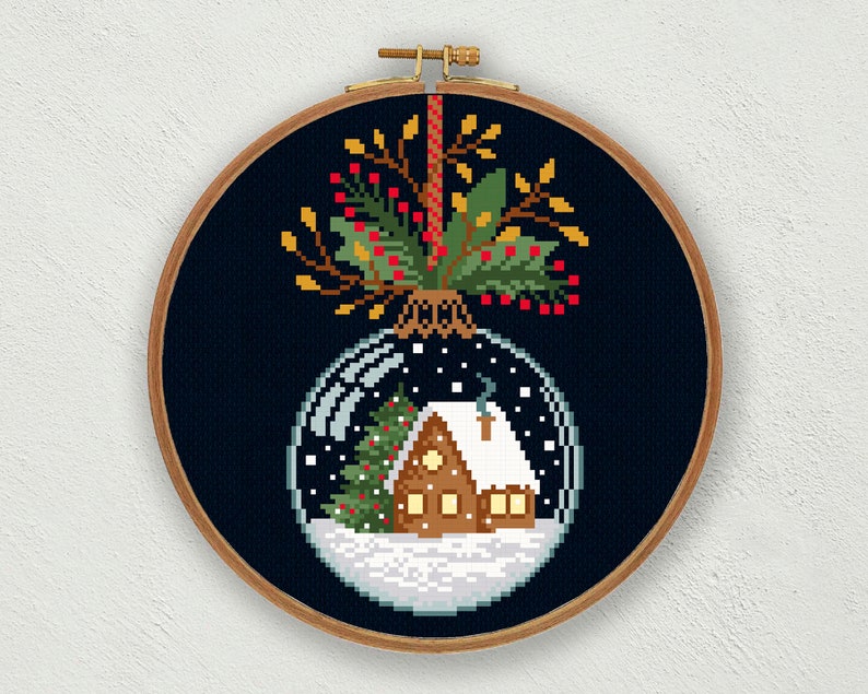 Christmas snowball cross stitch pattern, Christmas snow globe decor, Christmas embroidery, Winter cross stitch chart Nordic cross stitch pdf image 1