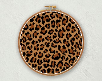 Leopard Print Cross Stitch Pattern: Animal Embroidery (PDF Digital Download)