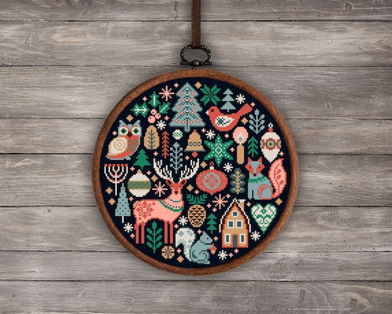 Christmas Forest Cross Stitch Pattern: Scandinavian Nordic Embroidery (PDF Pattern)