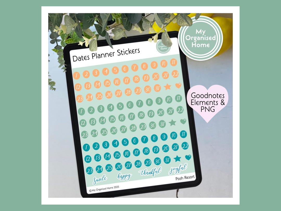 Dates Digital Planner Stickers - PNG & Goodnotes Elements File - Posh ...