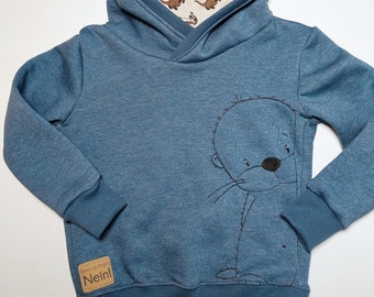 Otter Pulli Hoodie in Gr. 92 mit Wickelkapuze aus warmem Wintersweat blau