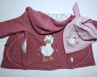 Cotton fleece jacket in size. 98 fully lined in berry, with matching muslin cloth, with embroidery