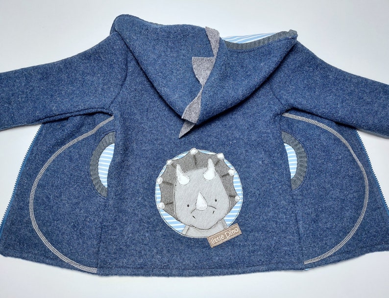 Wollwalk Jacke DINO Gr. 74-116 komplett gefüttert in jeansblau Bild 7