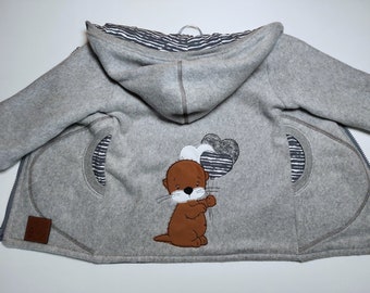 Cotton fleece jacket in size. 92, fully lined, in light gray, with otter embroidery