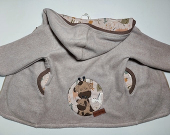 Cotton fleece jacket in size. 98 unlined in sand/beige with giraffe embroidery