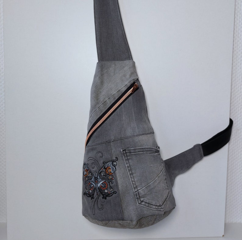 Crossbody Bag Backpack Handbag made of denim with embroidery image 6