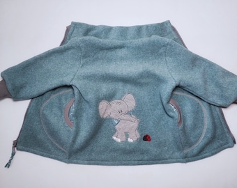 Cotton fleece jacket in size. 86, fully lined, in mint, with elephant embroidery