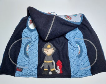 Wool waistcoat in size 110, boiled wool with firefighter embroidery