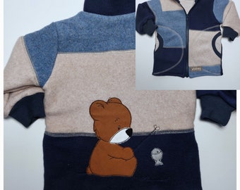 Cotton fleece jacket in size. 74, fully lined, with teddy embroidery