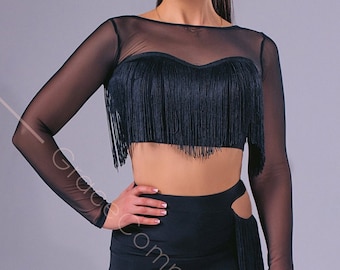Blusa de baile de salón con flecos