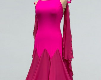 Elegant Pink Ballroom Dance Dress with Detachable Wings – Chiffon and Crinoline Skirt