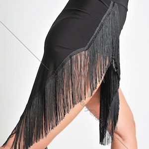 Latin skirt with fringe and mesh inserts
