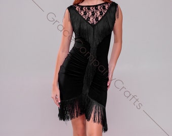 Long fringe dance dress. Guipure Dance Dress