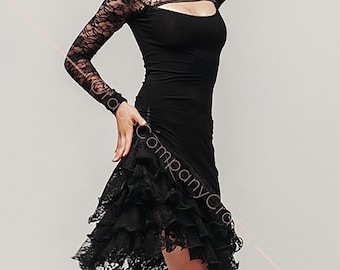 Ballroom Latin Dance Women Black Flared Skirt | Intermezzo Dancewear