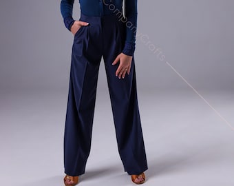 Women's dance trousers with pockets. Navy blue tango pants