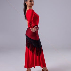 Red tango dress with a high slit. One shoulder dance dress. One sleeve dress