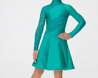 Turquoise dress for a girl. Teenage dress for ballroom dancing. Ranked Dance Dress