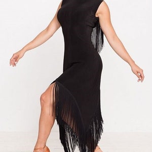 Black Tango Dress With a High Slit. One Shoulder Dance Dress. One Sleeve  Dress -  Norway