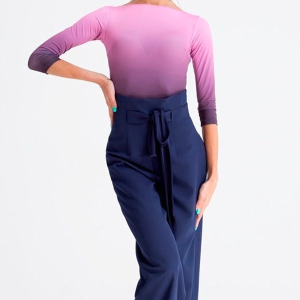 Pantalon de danse pour femme, pantalon habillé, pantalon avec ceinture, pantalon taille haute