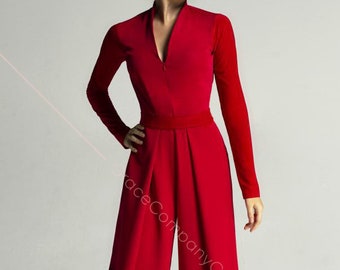 Red jumpsuit for ballroom dancing