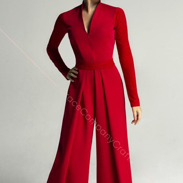 Red jumpsuit for ballroom dancing