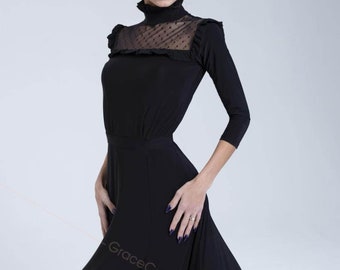 Long dress with sheer yoke