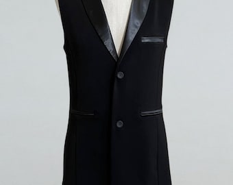 Elegant Men's Black Dance Vest with Satin Lapels