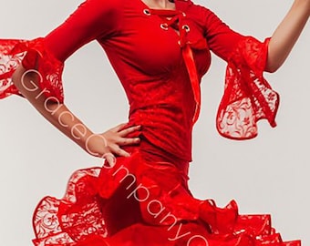 Blusa elegante para bailes latinos con guipur y ojales
