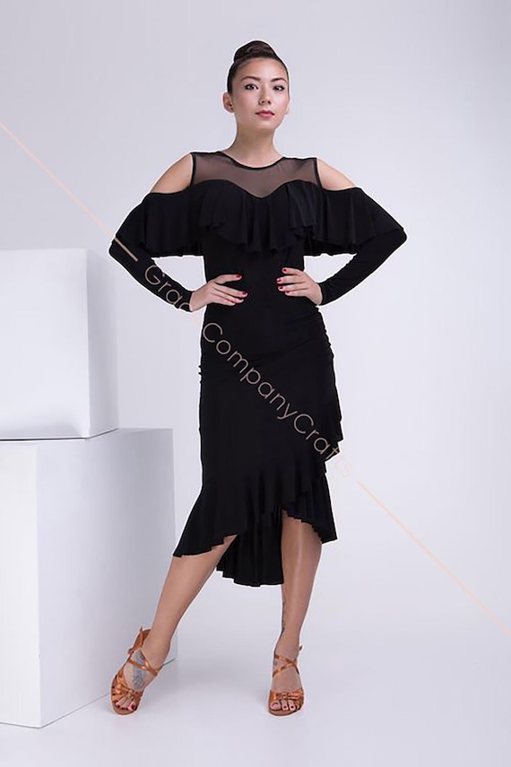 A Black, Off-the-shoulder, Form-fitting Dance Dress. Long Sleeve Latin Dance Dress - Etsy A Black, Off-the-shoulder, Form-fitting Dance Dress. Long Sleeve Latin Dance Dress - Etsy