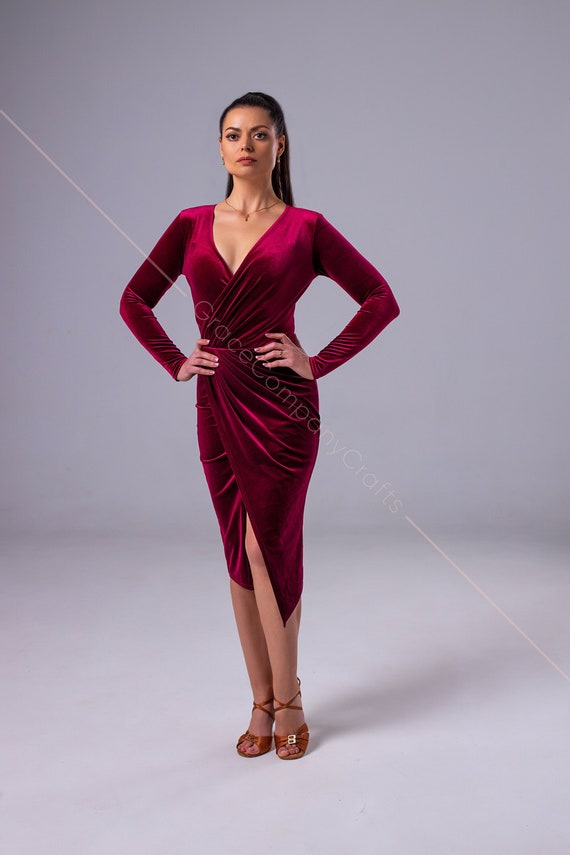 Burgundy Velvet Tango Dress. Long ...