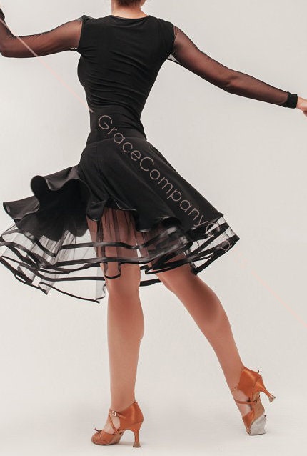 Modern Dance Dress  Print Slim V-neck Waltz Tango Foxtrot Dance Skirt New 