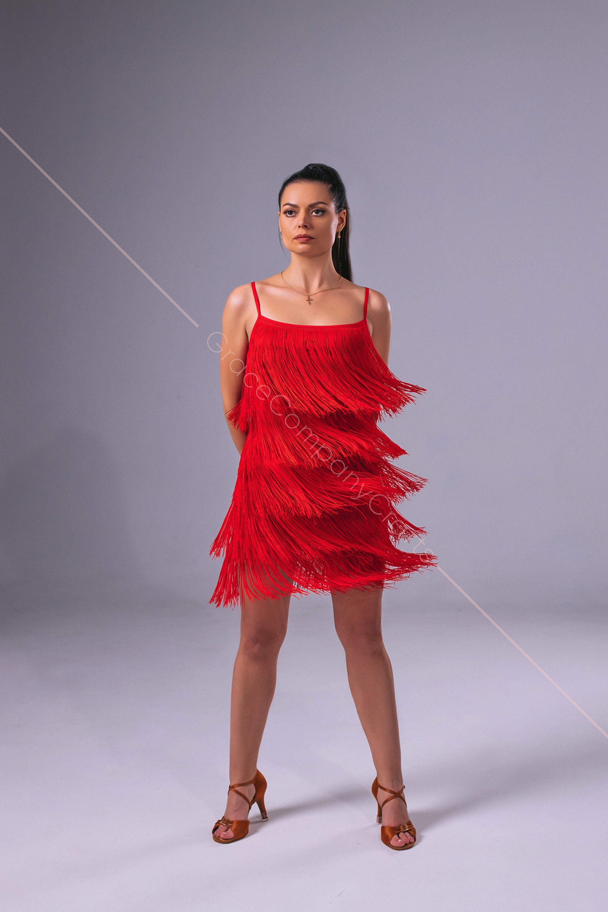 red fringe dress