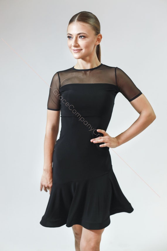 Ballroom dance dress with ruffles and mesh