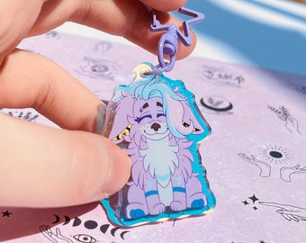 Purple fox rainbow acrylic keychain