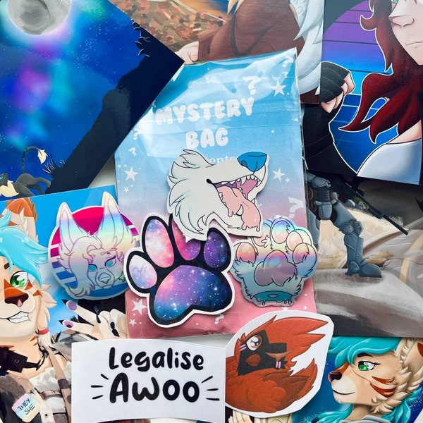 Furry print and sticker mystery bag fursuit box