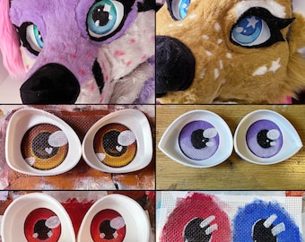 Custom painted mesh 3D printed fursuit eye blanks