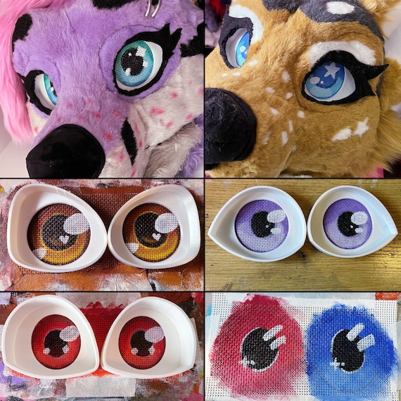 Custom painted mesh 3D printed fursuit eye blanks