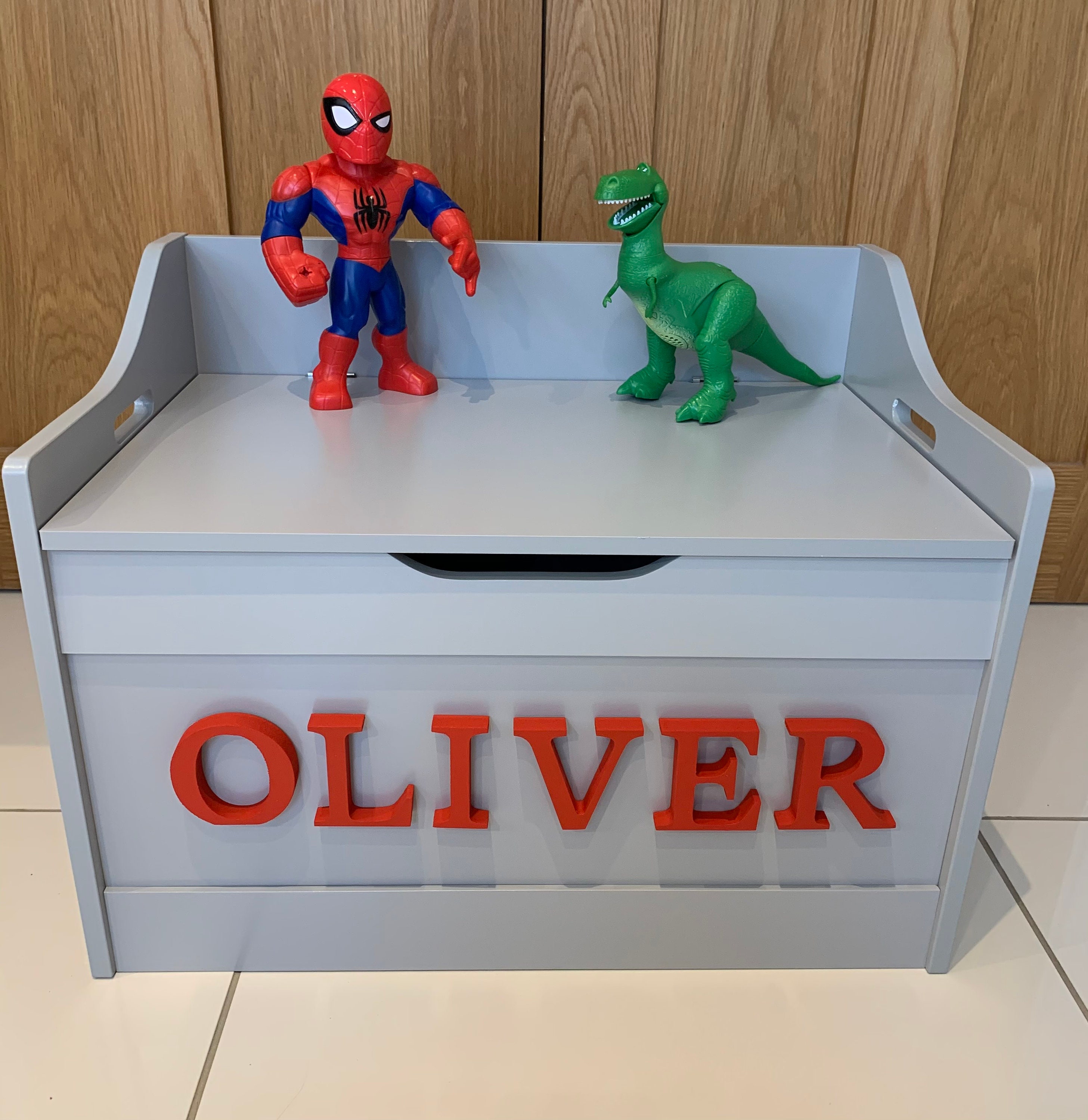 Soft Close Personalised Grey Wooden Toy Box Perfect for Etsy UK