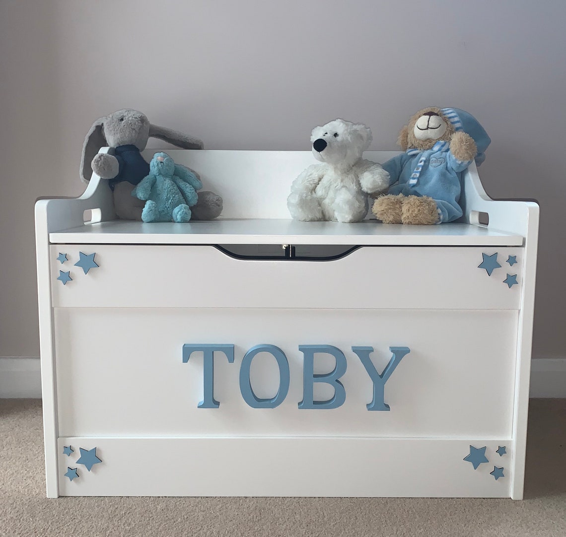 Soft Close Personalised White Wooden Toy Box Perfect for Etsy UK