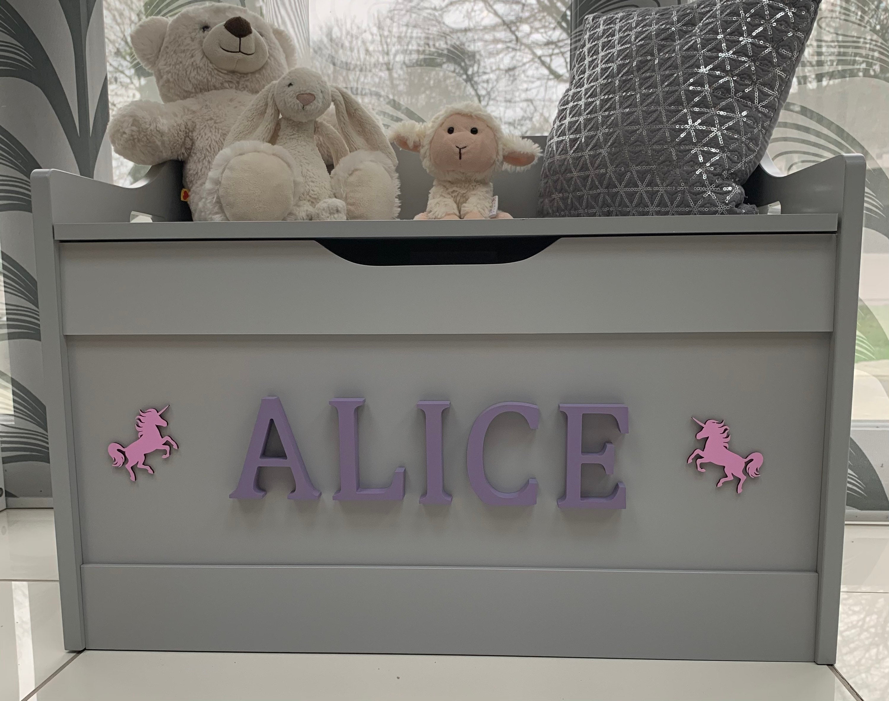 Soft Close Personalised Grey Wooden Toy Box Perfect for Etsy UK