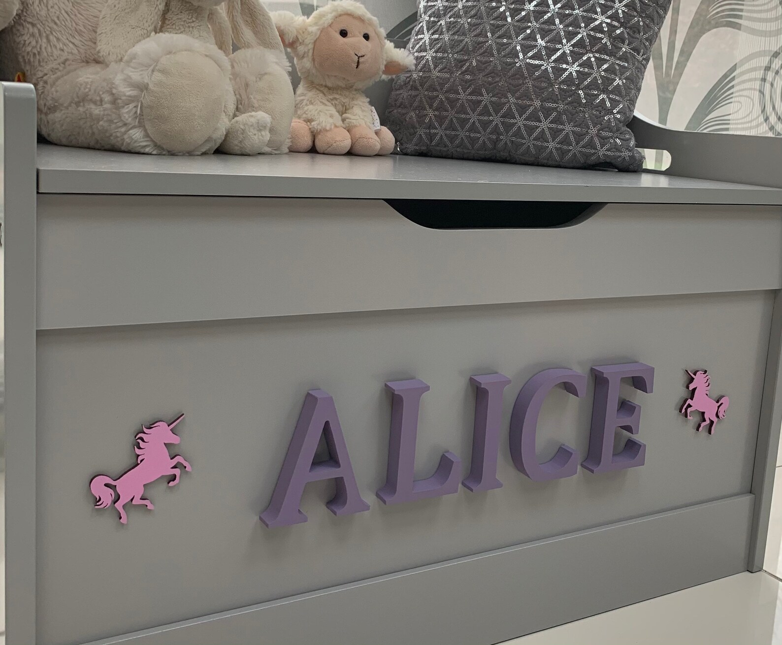 Soft Close Personalised Grey Wooden Toy Box Perfect for Etsy UK