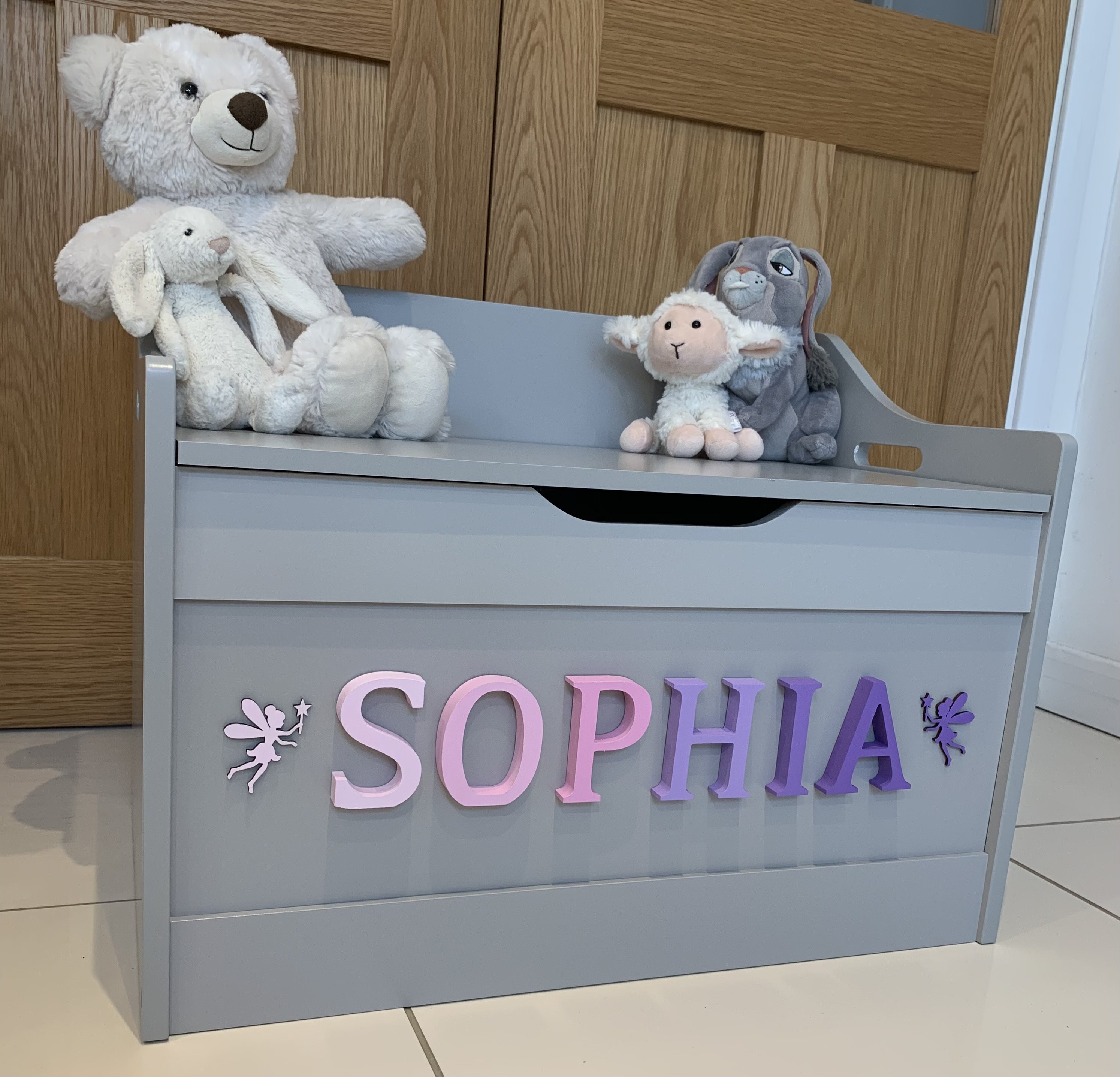 Soft Close Personalised Grey Wooden Toy Box Perfect for Etsy UK