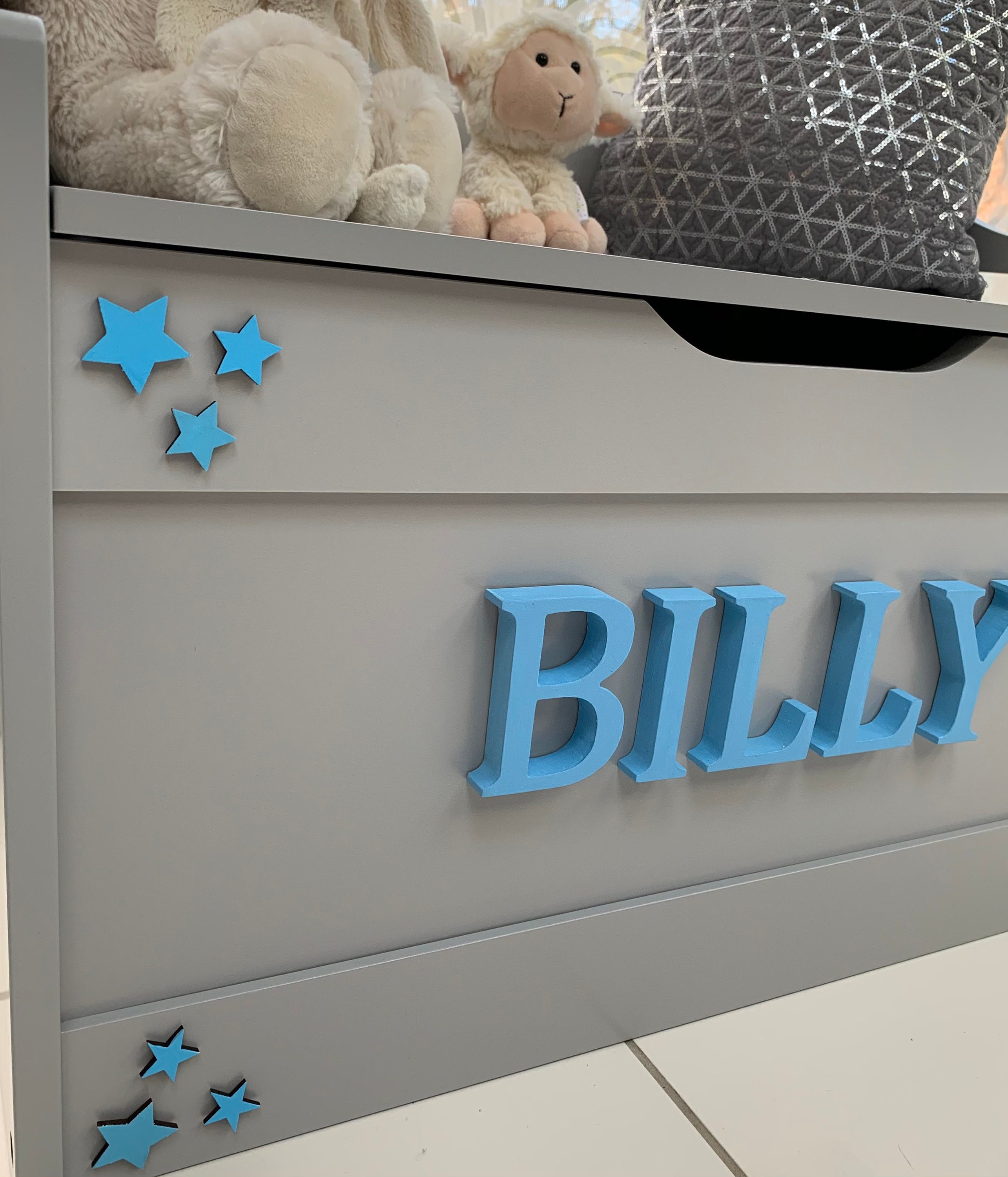 Soft Close Personalised Grey Wooden Toy Box Perfect for Etsy UK